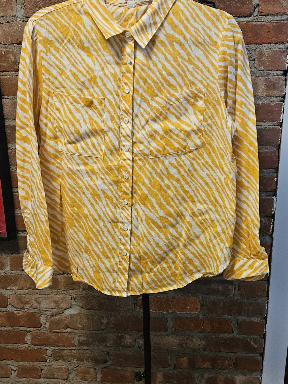 Boden  Yellow Patterned Linen  Button-Up Shirt